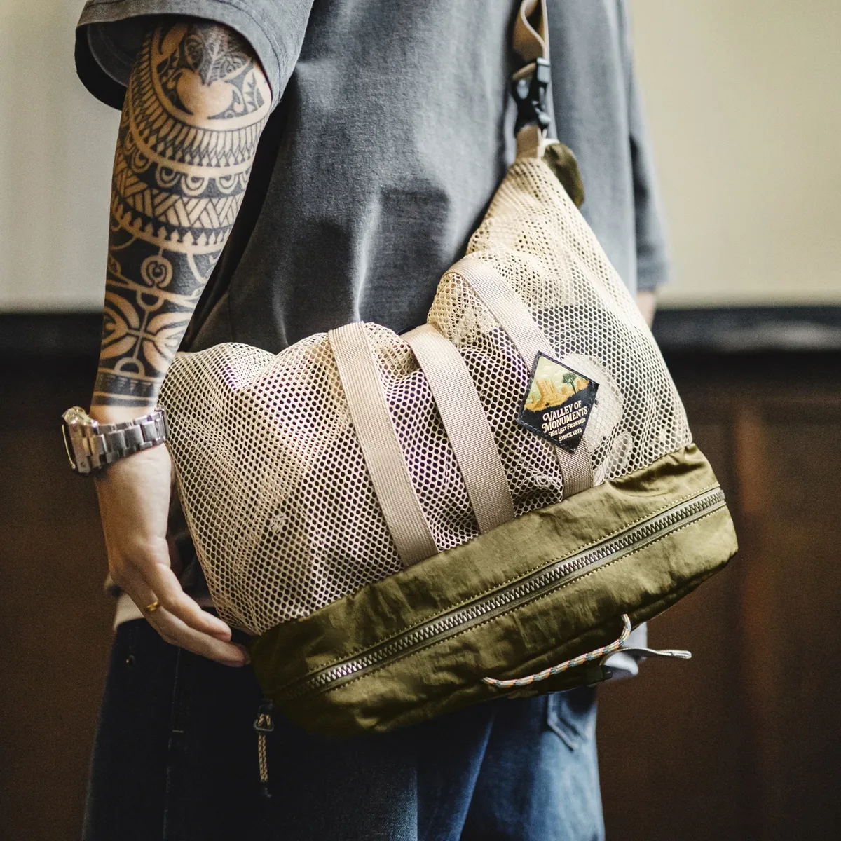 Sac de pêche multi-usages Maden pour homme, style workwear américain, pliable 2-en-1, sac bandoulière et fourre-tout grande capacité, sac messager décontracté pour l'extérieur