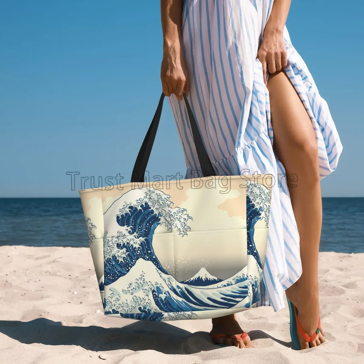 sac de voyage de plage de grande capacité, vagues de mer japonaises, fourre-tout pliable pour femmes, sacs de piscine pour voyage, vacances, salle de sport, natation