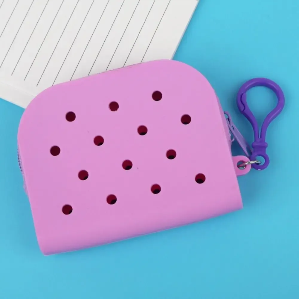 portefeuille à mini trous en silicone souple, porte-monnaie à fermeture éclair, porte-cartes, sac d'argent pour femmes et filles, sac de rangement en poudre à fermeture éclair