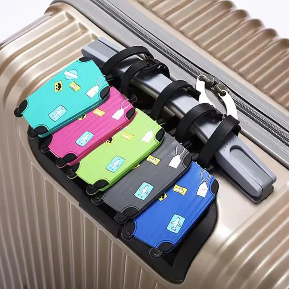 étiquettes de bagages en caoutchouc souple, étiquettes de valise, étiquettes d'identification de bagages de voyage, étiquettes anti-perte s004023, 5 pièces