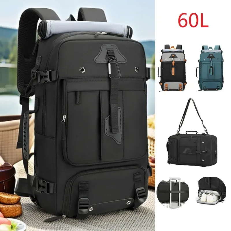 sac à dos de voyage de grande capacité 60l pour hommes, sac à dos d'embarquement de voyage extensible en plein air, grand sac à bagages avec compartiment à chaussures