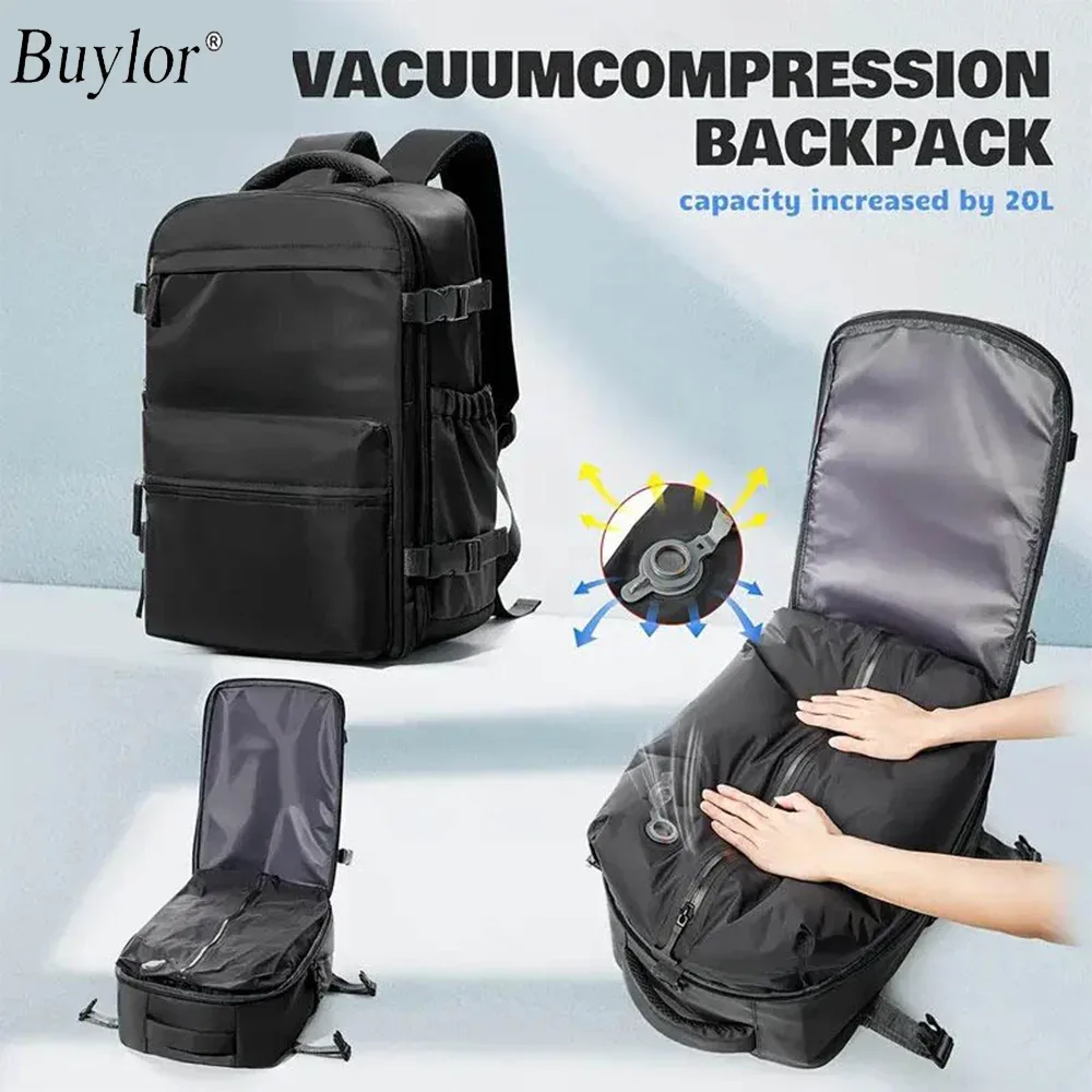 sac à dos de voyage décontracté buylor pour hommes et femmes, résistant à l'eau, adapté aux ordinateurs portables de 16 pouces, compressé sous vide, pour les voyages d'affaires