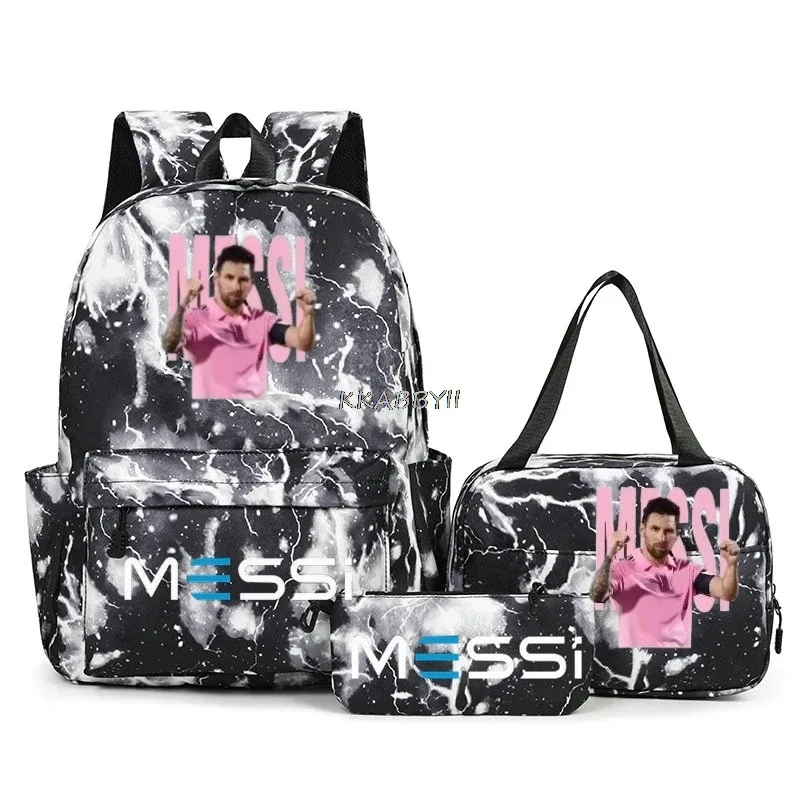 sacs à dos de voyage et d'extérieur imprimés football messi pour femmes et filles, avec sacs à lunch, légers, pour adolescents, pour ordinateur portable, mochila