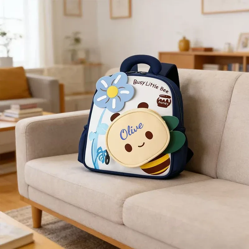 sac dos polyester rose motifs abeilles fleurs enfants double bandoulière grande capacité voyager école