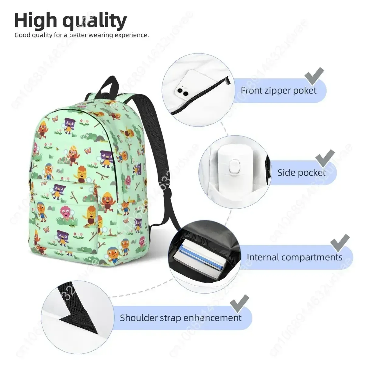 sac à dos micro super simple noodle & pals, idéal pour l'école, la randonnée, les voyages, avec motifs de comptes-rendus et de plantes, sac à dos de jour pour hommes, femmes et étudiants, sac à bandoulière