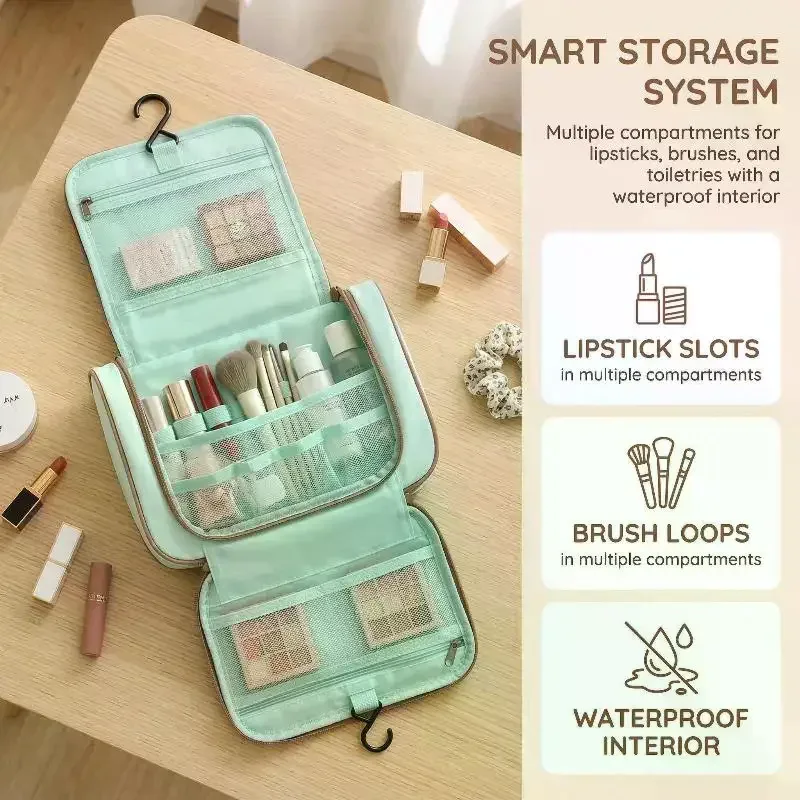 trousse de toilette brodé motif dessin animé avec crochet de suspension et compartiments séparés – idéale pour le quotidien et les voyages