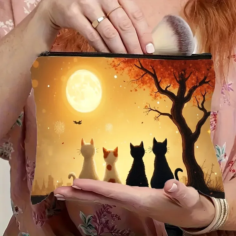 un sac de maquillage avec moustaches de chat heureux, sac à cosmétiques, organisateur de maquillage léger et pliable avec fermeture éclair pour sac de rangement de voyage