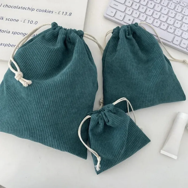 sacs cosmétiques en velours côtelé de couleur unie avec cordon de serrage, sac de rangement pour cadeaux de noël, sac de voyage, organiseur de maquillage, pochette pour rouge à lèvres