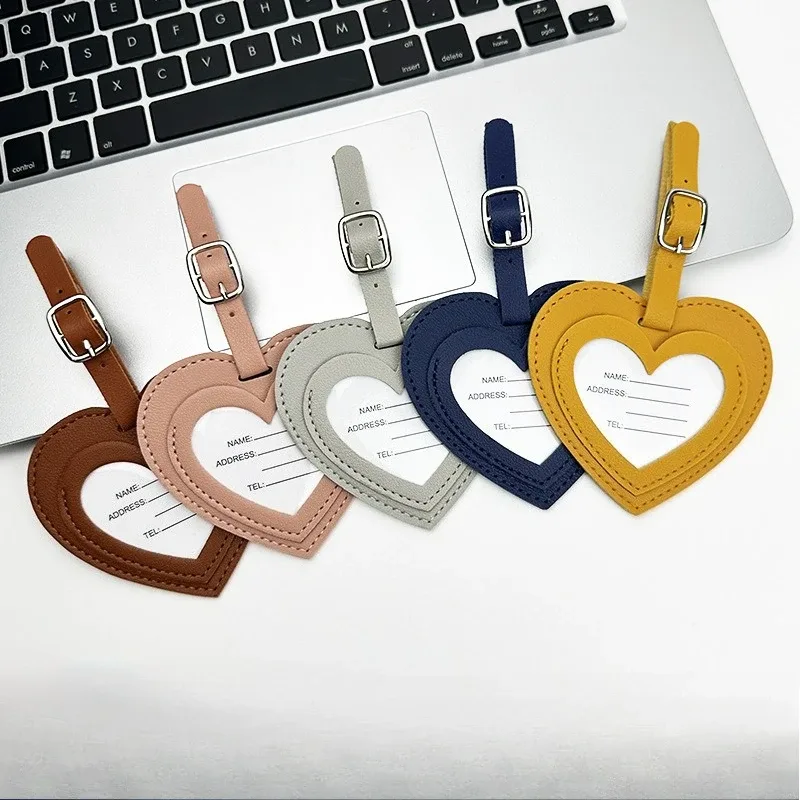 étiquettes de bagage en cuir pu épaissi, design créatif 'love', pour cartes d'embarquement, accessoires de voyage et de vacances, étiquettes d'identification nominative pour le check-in