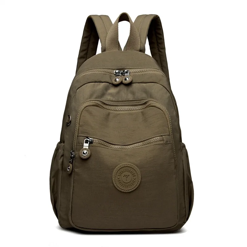 sac dos nylon unisexe noir poche latérale fermeture éclair doublure beige imprimé usage journalier