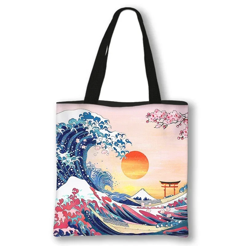 japon la grande vague de kanagawa sacs à provisions nuit étoilée femmes fourre-tout toile sacs à bandoulière pour voyage filles sac à main shopper sac