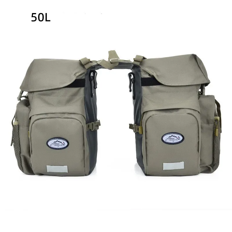 sac vélo nylon beige compartiments latéraux poche zip fermure kam hook grande capacité transport voyage cyclisme