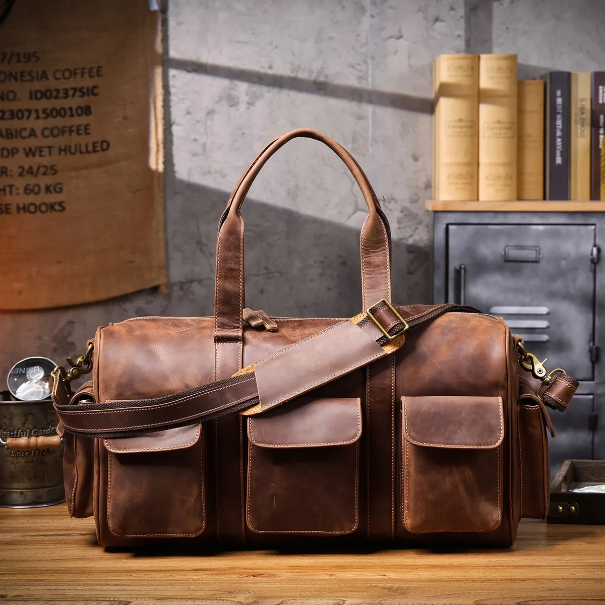 sac de voyage pour homme s.worker, grande capacité, en cuir véritable, cuir de vachette vintage, sac de week-end, sac de sport, style rétro