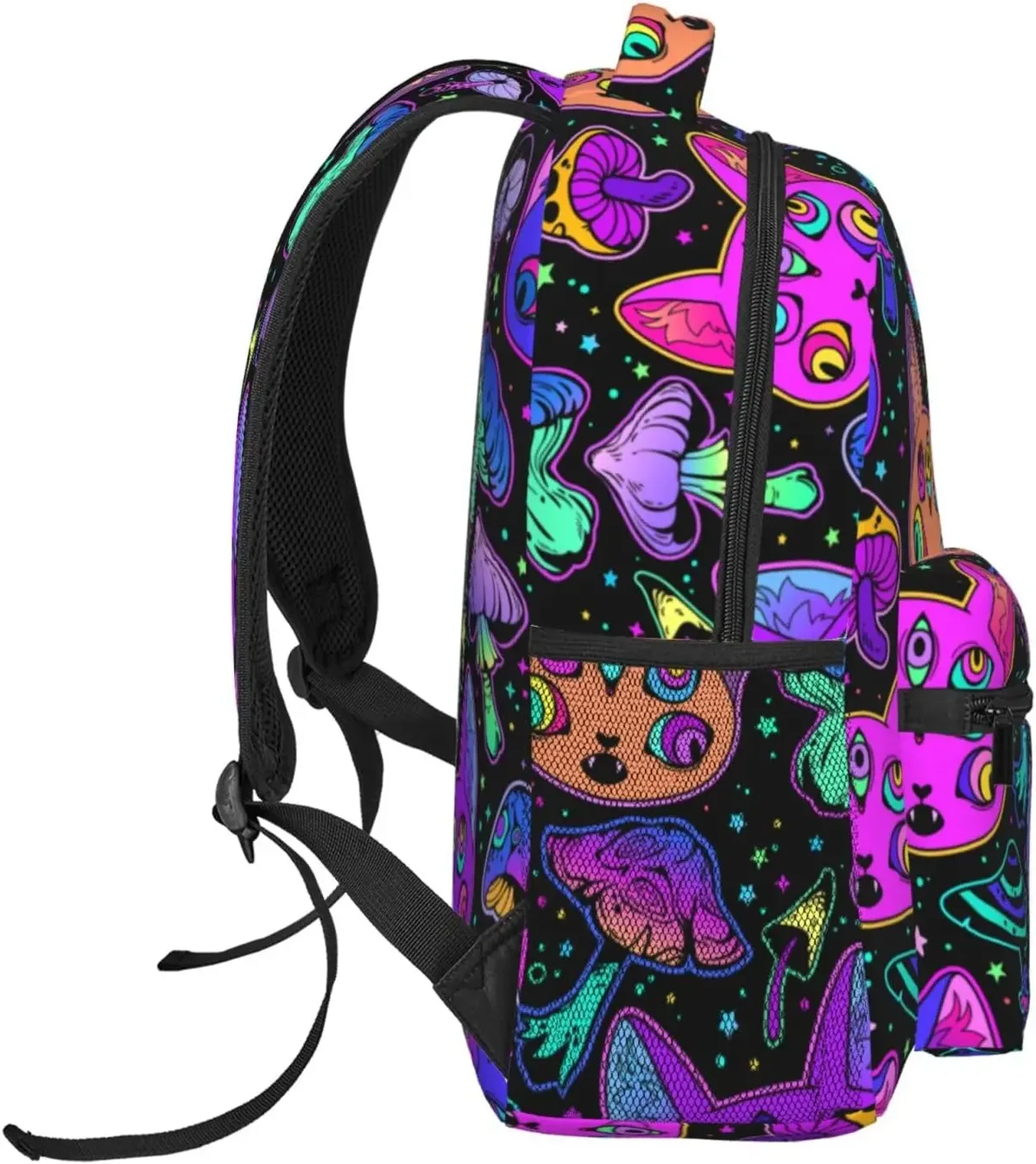 sac à dos trippy eyes avec sangles rembourrées pour voyage et camping, sac à dos antivol, noir, décontracté, halloween, chat, chambres plus lentes