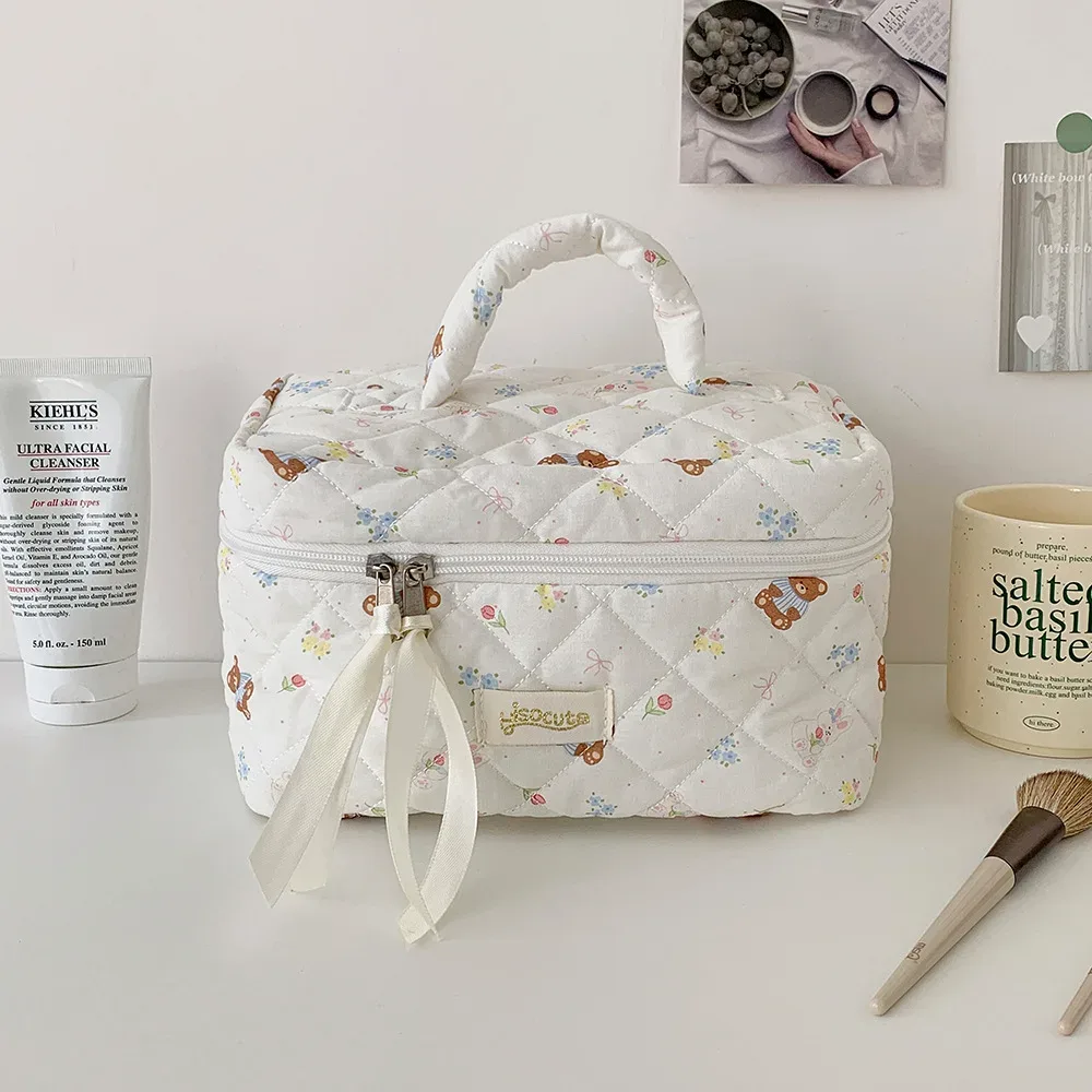 sac de maquillage mignon en forme d'ours, compartiments multicouches, organisateur de cosmétiques avec fermeture éclair, trousse de toilette de voyage portable pour femmes et filles