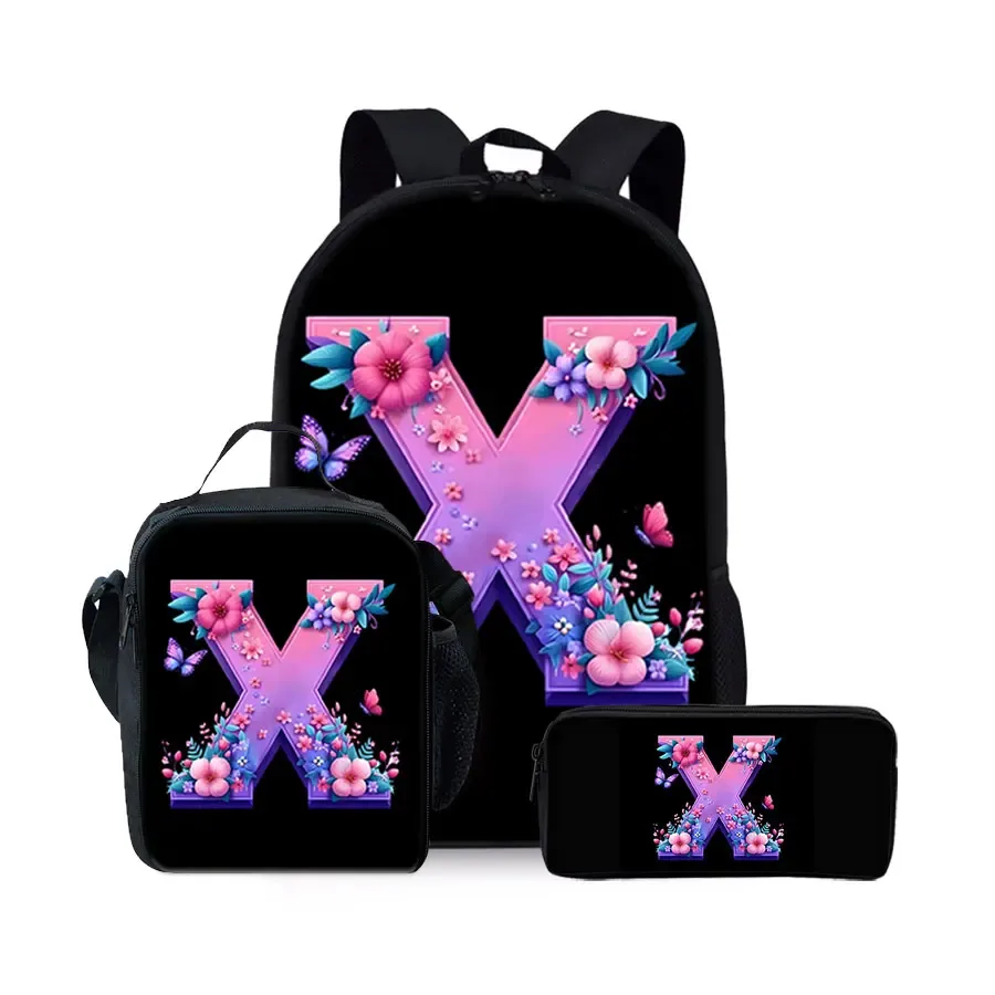 nouvel ensemble de sacs à dos trois pièces à motif alphabet anglais pour garçons et filles – meilleurs cadeaux – sac à dos scolaire plat 2d dessin animé pour enfants