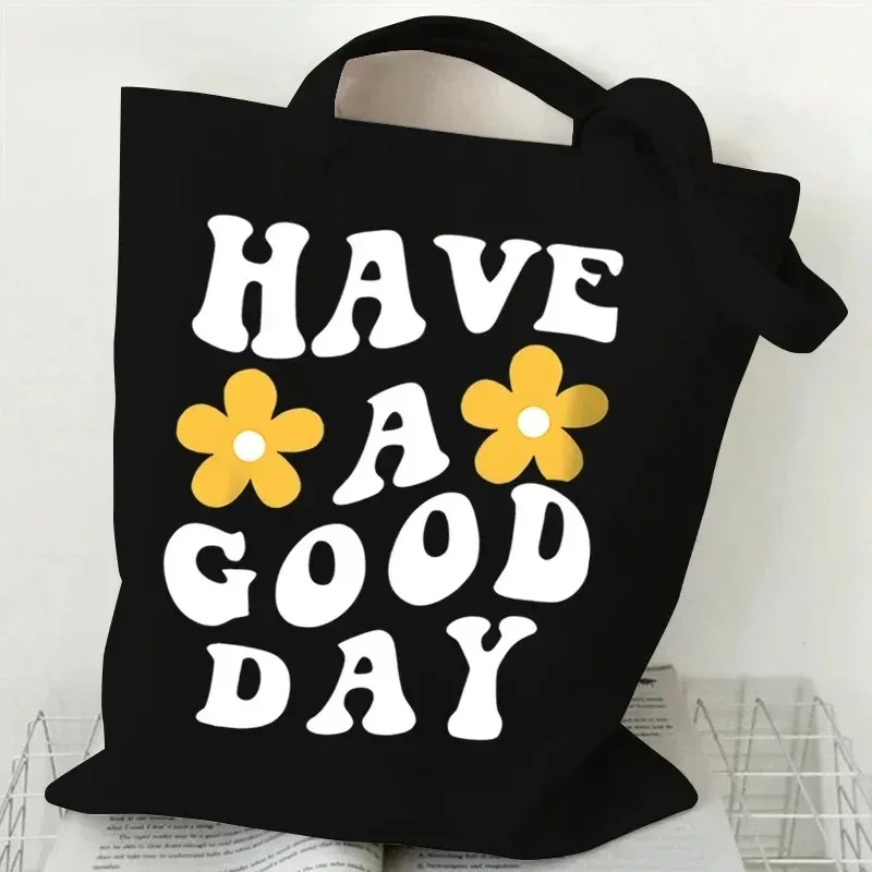sac fourre-tout en toile à motif floral, sac de shopping réutilisable avec citation inspirante imprimée, sac à main écologique pour étudiantes, sac à bandoulière pour femmes