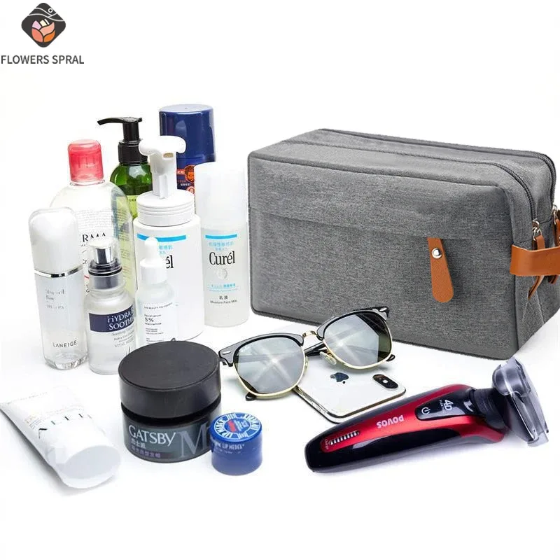 trousse de maquillage en tissu oxford de grande capacité, sac de rangement d'articles de toilette de voyage portable à double couche, utilisée pour les voyages d'affaires et les voyages