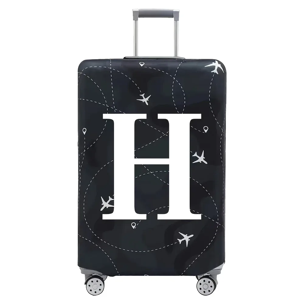 housse valise polyester motif trajectoires avions lettres noire blanc voyage protection valise taille variable