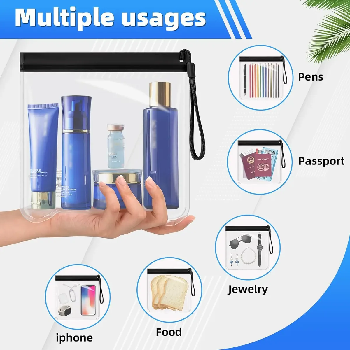 trousse toilette eva transparente bleu marron beige noir voyage décontractée cosmétiques maquillage sécurité aéroport boîte format