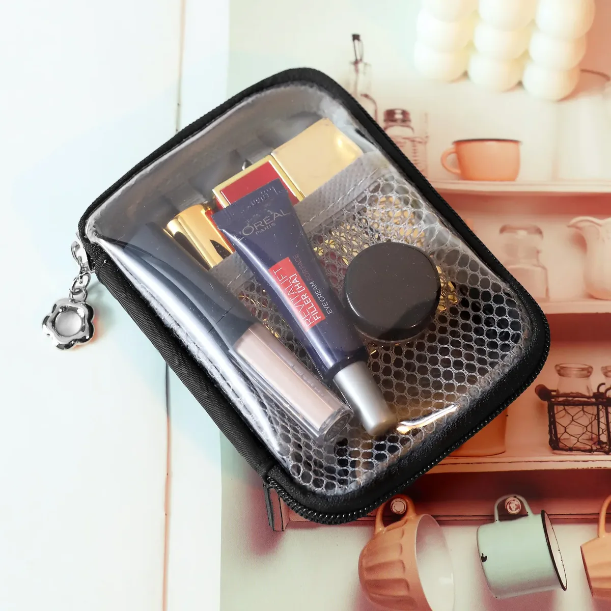 nouveau pochette cosmétique portable transparente pour rouge à lèvres, organisateur de voyage pour casque bluetooth et câble de recharge
