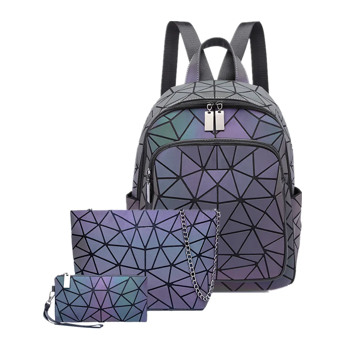 sac à dos lumineux tendance pour femmes, en pvc holographique, géométrique, pour adolescentes, sac à dos de voyage, mochila feminina.