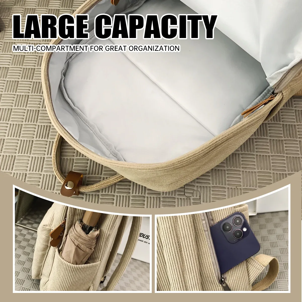 cartable en velours côtelé étudiant du secondaire étudiant du secondaire ins collège sac à dos automne et hiver nouvelle couleur pure fille sac à dos en velours classe d'étudiant shopping randonnée