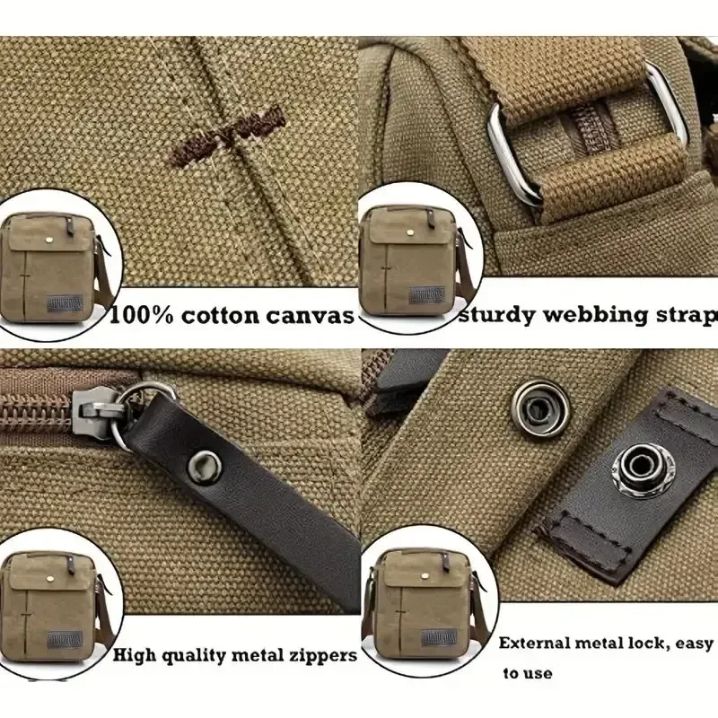 sac carré au design vintage, sac de voyage à fermeture éclair tout assressenti, sac à bandoulière décontracté à la mode pour hommes