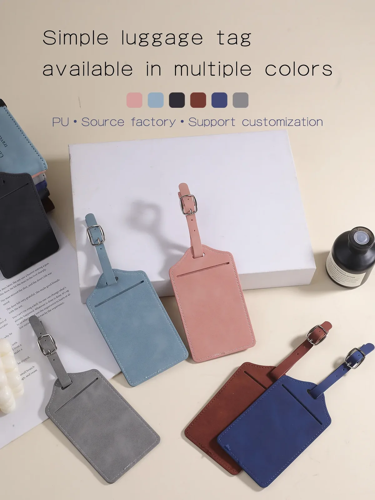 lot de 2 étiquettes à bagages en pu, sangle réglable anti-perte, étiquettes de nom pour valise, 6 couleurs au choix, étiquettes d'identification pour bagages de voyage