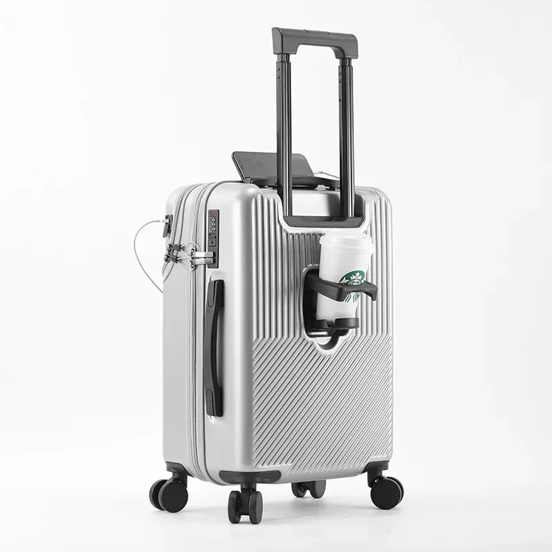 valise de poche à ouverture avant, bagages roulants de voyage, chariot en alliage d'aluminium abs + étui pour pc avec roue rotative, port de chargement usb