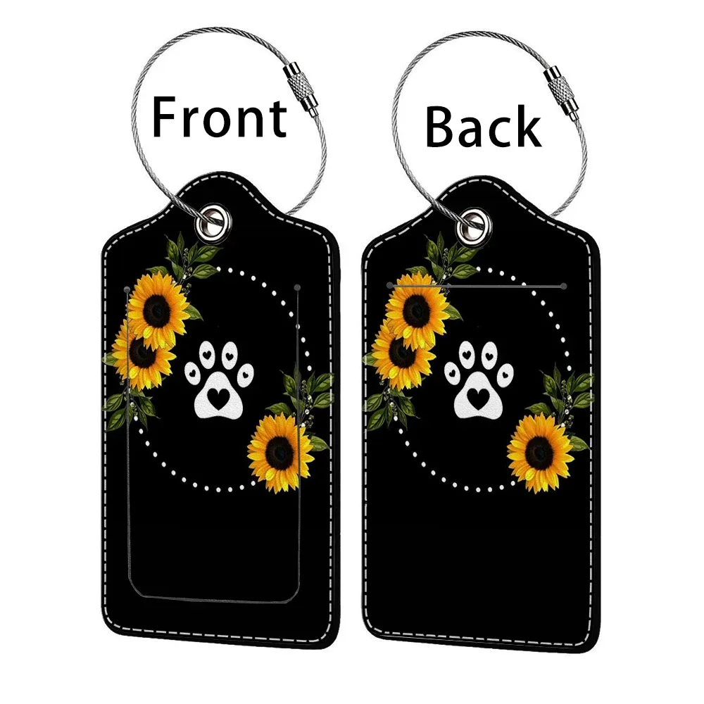 étiquette bagage polyuréthane motif tournesols bleu nuit jaune voyage identification personnelle plaques adresses double cartes bancaires