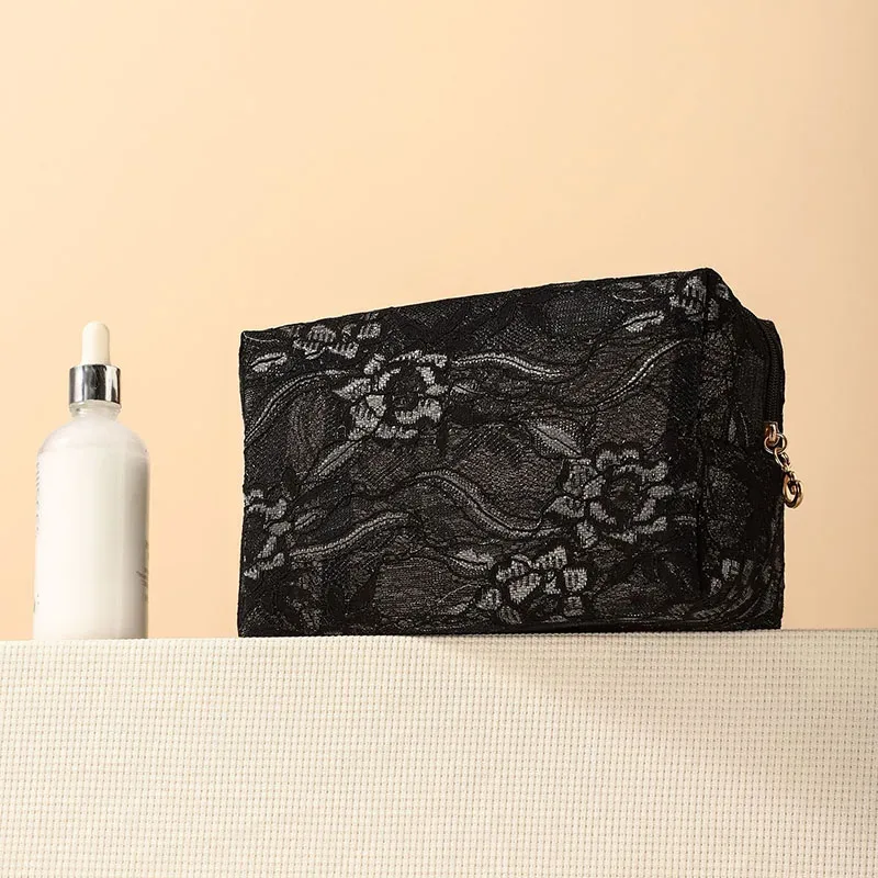trousse de maquillage florale en dentelle 2026 grande capacité, pochette cosmétique mignonne à motifs floraux, sac de voyage en maille, organisateur de rangement