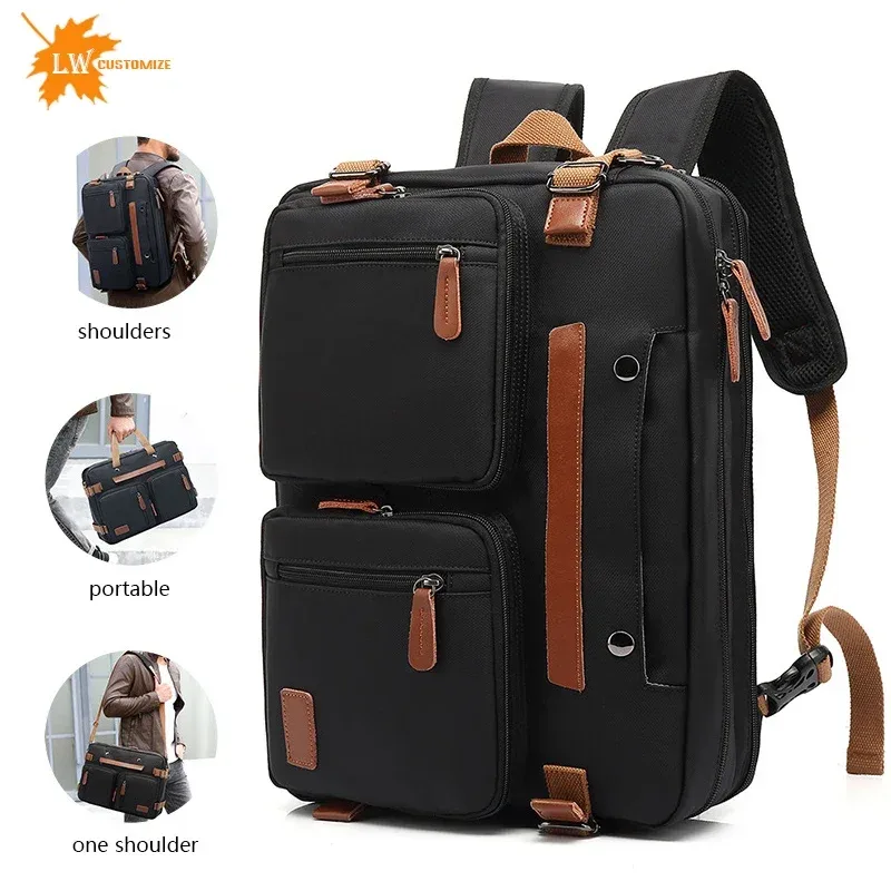 sac à dos personnalisé pour hommes, logo en nylon imperméable à trois usages, sac pour ordinateur portable 15.6/17.3 pouces