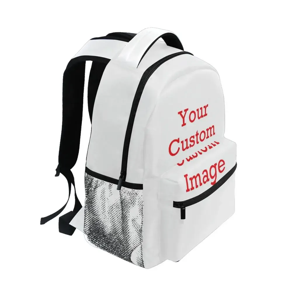 sac dos polyestere blanc bandes noires poche zippée maille graphique structure rigide voyage école