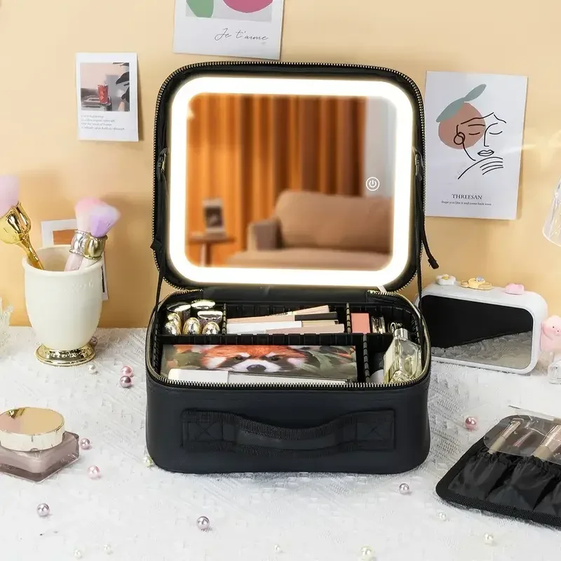 trousse de maquillage de voyage portable avec miroir, lumière led aste, étanche, non parfumée, batterie au lithium, 3 documents, 6262