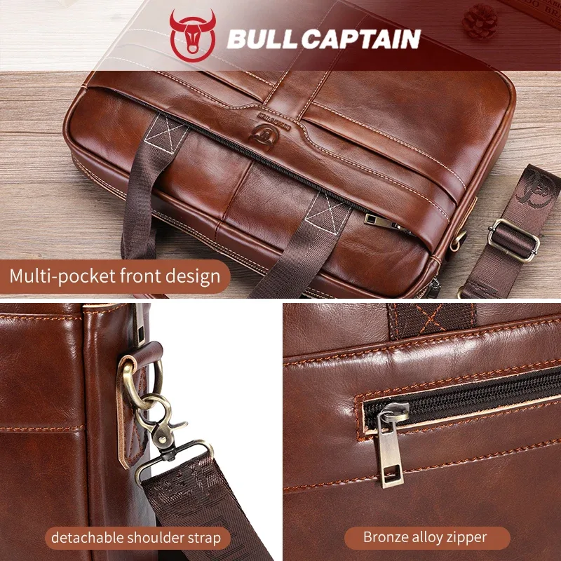 sac pour ordinateur portable en cuir bullcaptain, sac pour ordinateur portable 15' en cuir de première qualité, sacoche pour ordinateur portable pour hommes, sac de travail, de voyage et d'affaires 053