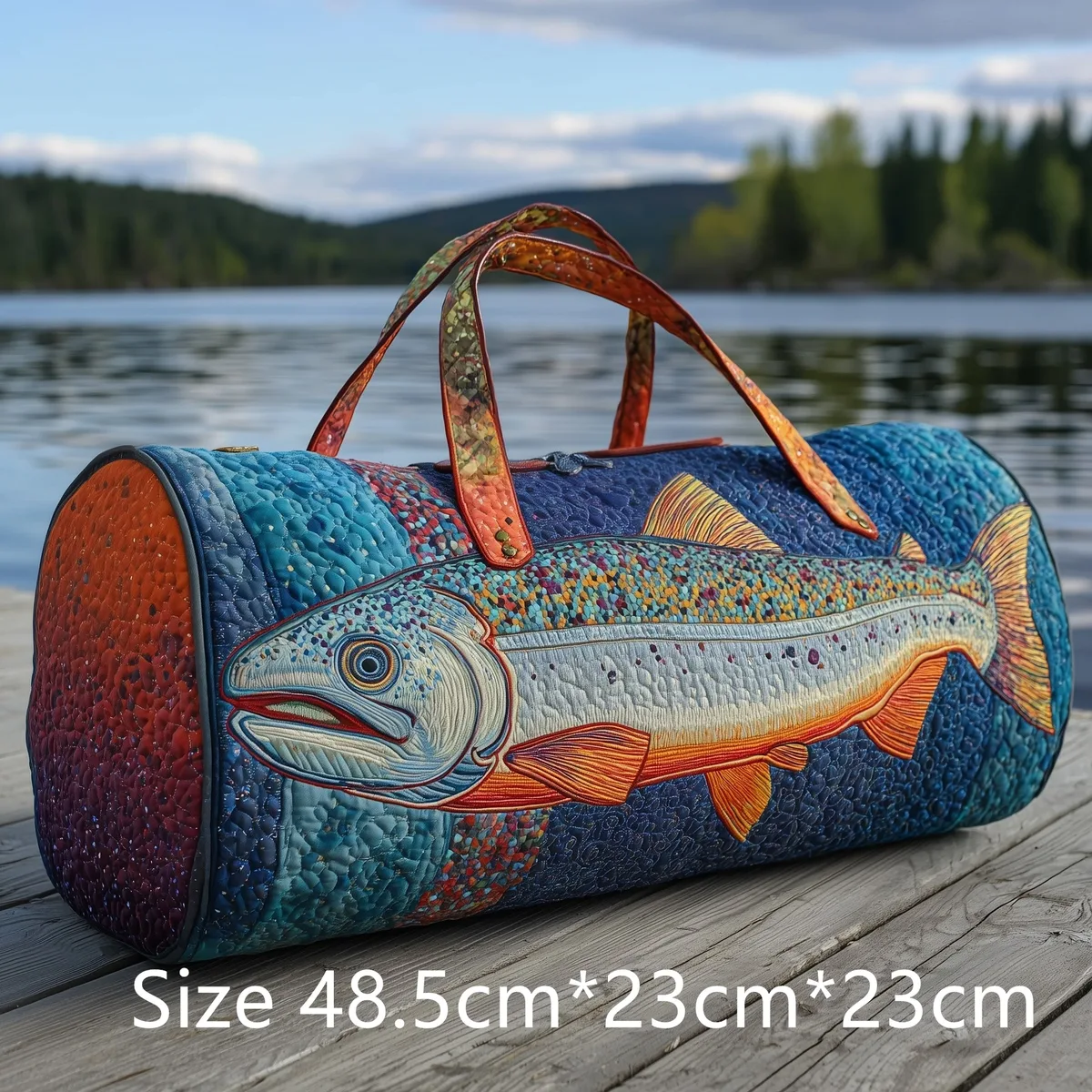 sac de pêche matelassé fait main tendance, sac de week-end imprimé 3d motif poisson basse, sac de voyage pour homme, cadeau pour pêcheur, aventures en plein air