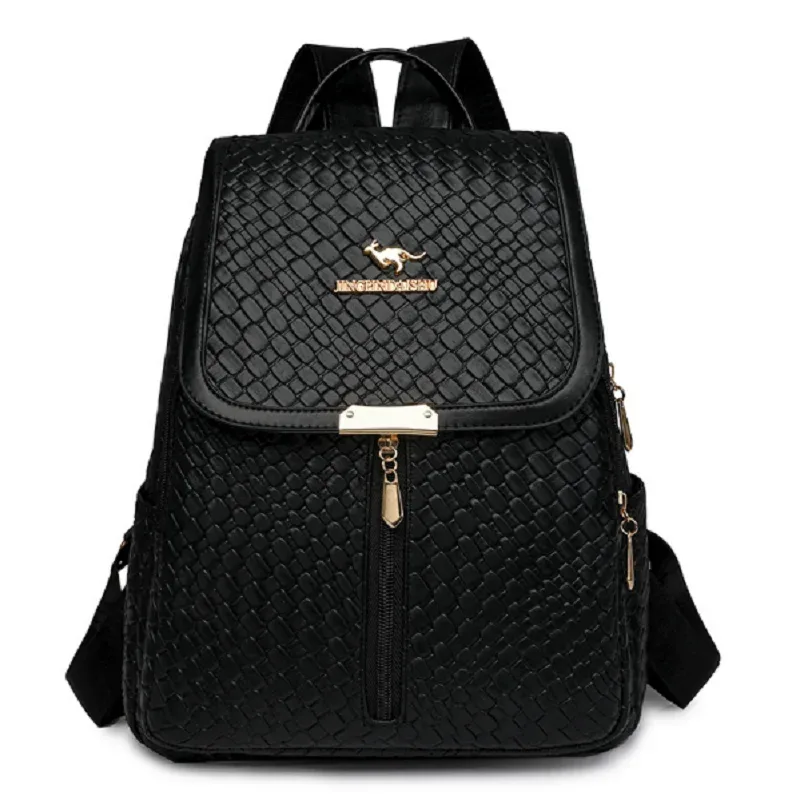 sac dos cuir simili cuir géométrique relief noir beige voyage poche intérieure zippée fermeture éclair poignée souple