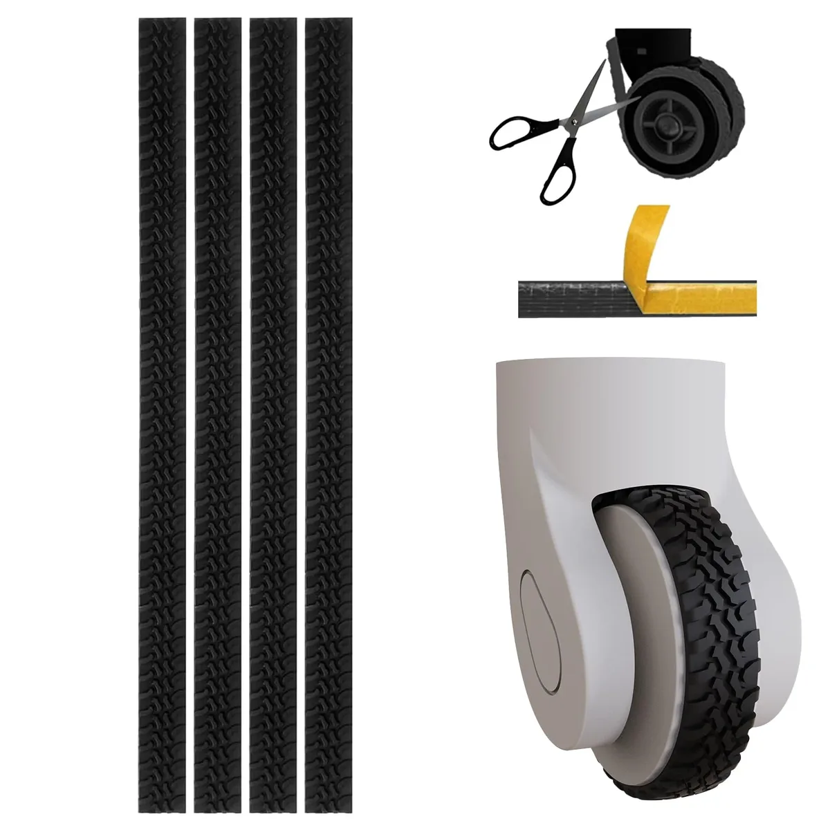 protector roues bagages silencieux silicone adhésif design anti-perte voyage couleur noire bleu gris protection durabilité adaptable tailles roues utilisation rapide travels affaires vacances