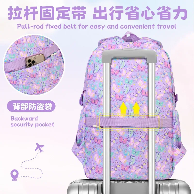 sac à dos scolaire pour filles, 3 pièces/ensemble, avec sac à déjeuner et trousse à crayons, sac à dos mignon en forme de papillon, sac à dos pour élèves du primaire et du collège