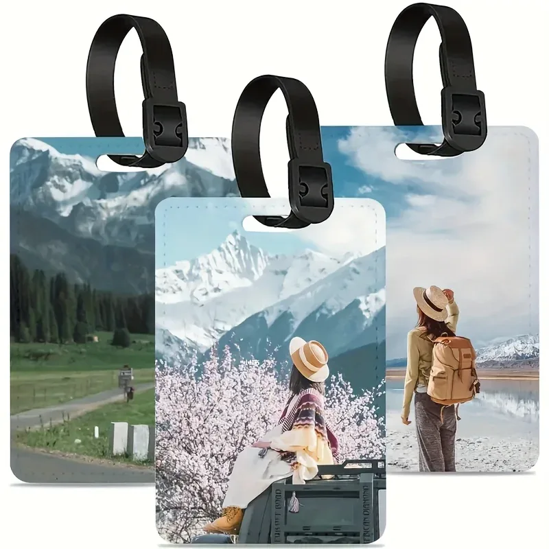 étiquettes de bagages en cuir personnalisées avec photo, étiquettes de carte d'embarquement à motifs colorés, accessoires de voyage, cadeau significatif pour les amis et la famille