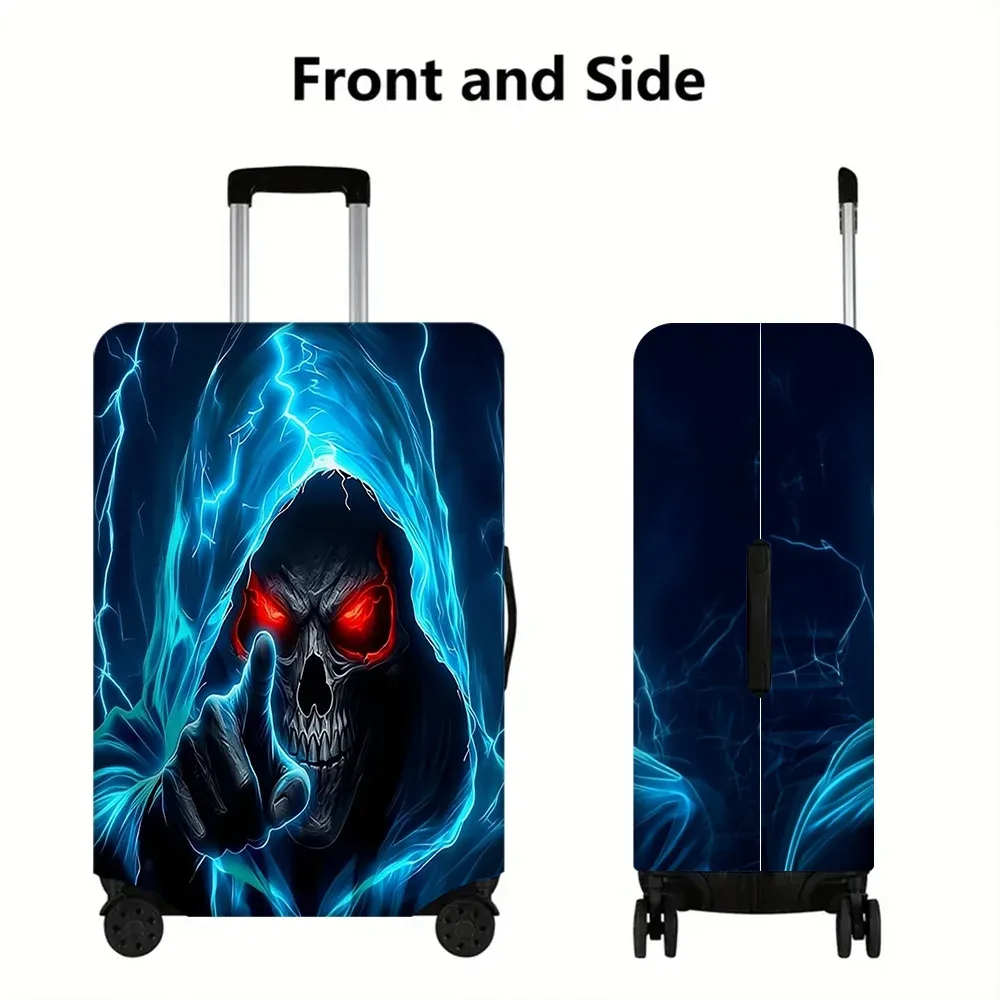 housse valise polyester imprimé crâne yeux rouges lumières bleues nuit bleu électrique noire protection voyage