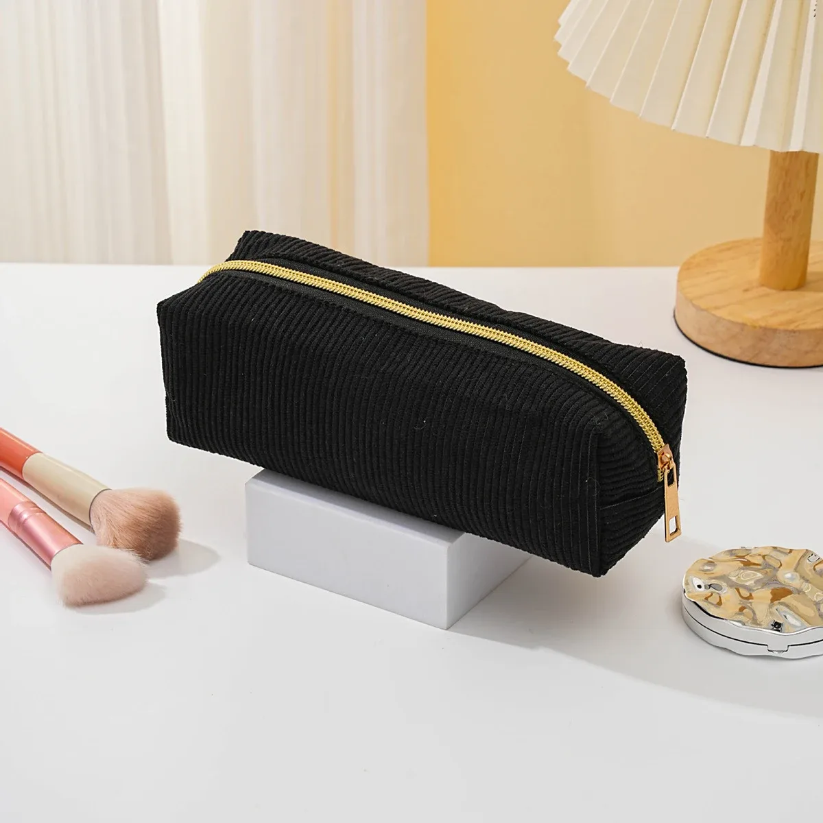 sac à cosmétiques portable en velours côtelé, grande capacité, sac de voyage pour maquillage, trousse de toilette portable pour femmes et filles, rangement multifonctionnel