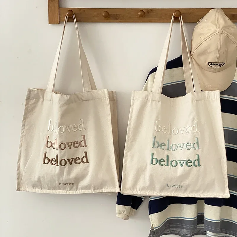 Sac à bandoulière en toile pour femmes, sacs de Shopping quotidiens brodés, sac de livres pour étudiants, sacs à main en tissu de coton épais, fourre-tout pour filles