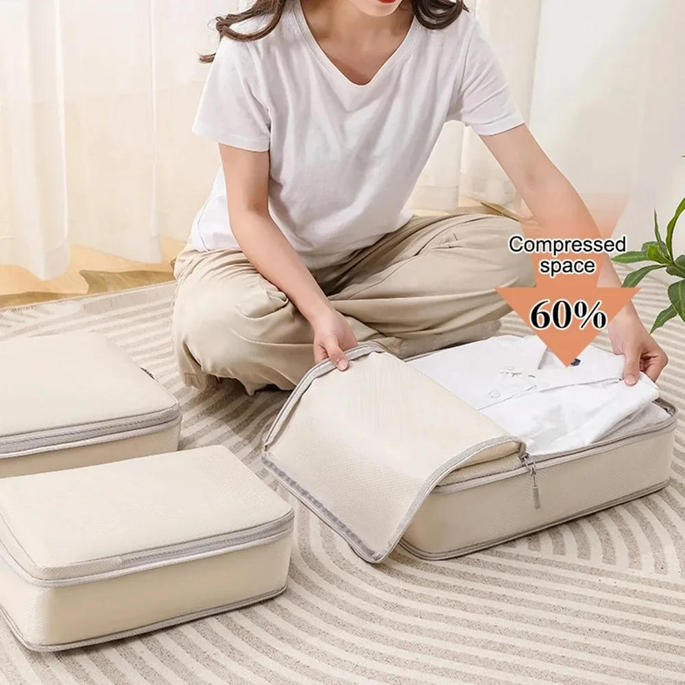 ensemble de 6 sacs de rangement compressibles pour voyage, cubes de rangement imperméables pour valise, en nylon, portables, avec sac à main, organisateur de bagages