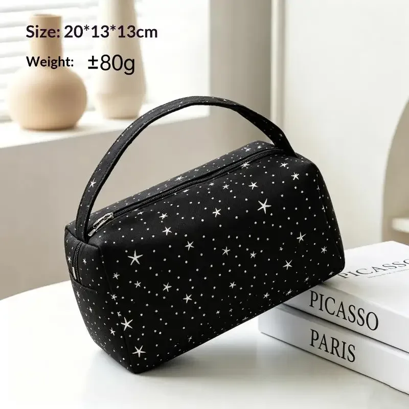 sac de rangement pour cosmétiques en nylon à motif étoilé, grande capacité, poignée portable, trousse de toilette imperméable pour les voyages.