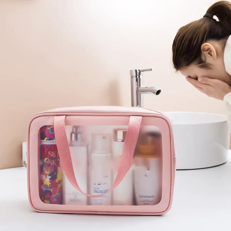 nouvelle trousse de toilette et de maquillage transparente imperméable à grande capacité, épaissie, sans logo, pour voyage, multi-usage, portable, cosmétique