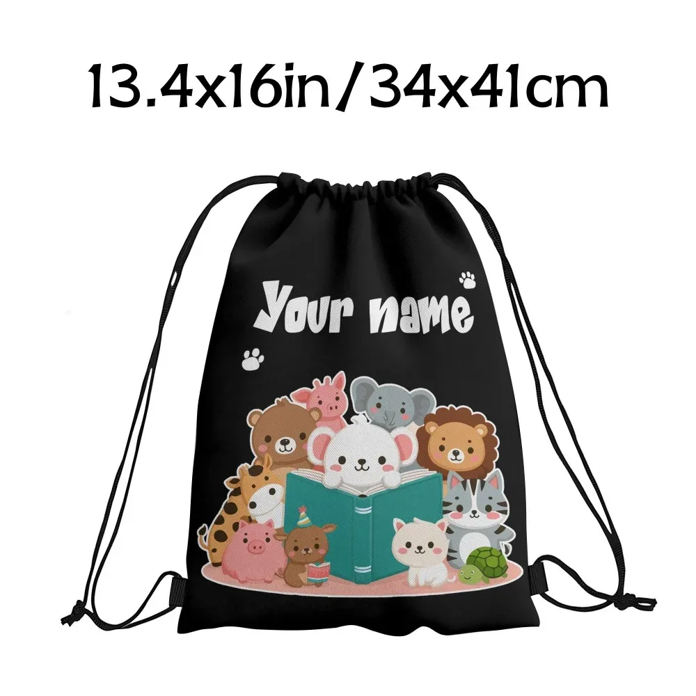 sac à dos à cordon personnalisé avec animaux mignons, sac à livres à cordon avec animaux de dessin animé, sac à cordon pour enfants, école, gymnase
