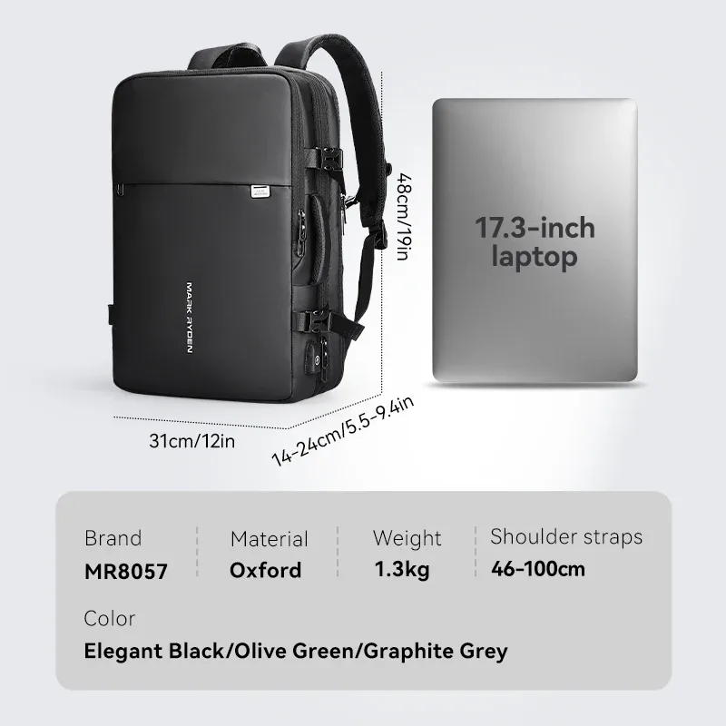 mark ryden grand sac à dos pour homme, sac à dos extensible de 36 l, sac de voyage d'affaires, sac à dos d'école pour homme, compatible avec un ordinateur portable de 17 pouces