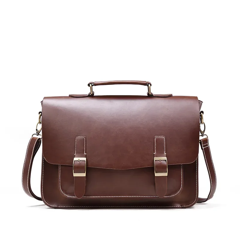 porte-documents pour hommes crazy horse en cuir pu vintage étudiant sacoche école bureau fourre-tout sac à main épaule affaires épaule sac pour femmes